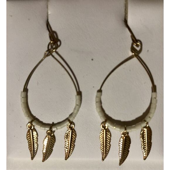 3 Feather Gold Tone Drop Earrings. Handmade - Picture 1 of 3
